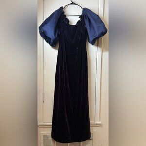 Vintage Victor Costa Saks Fifth Avenue Puff Sleeve Velvet Blue Formal Dress 10